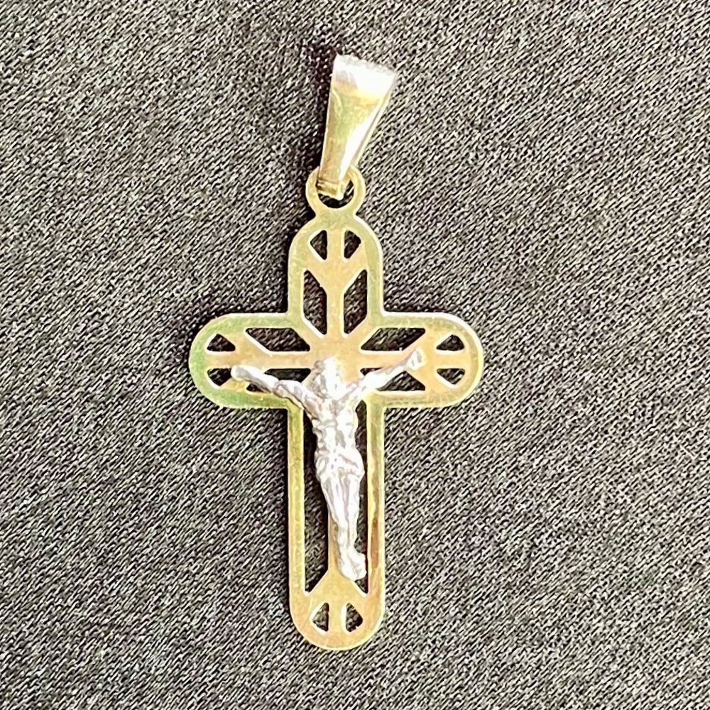 14K 2 Toned Gold Cross Pendant